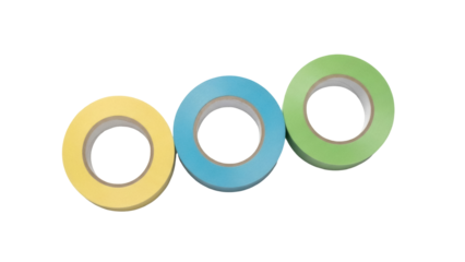 Isolated rolls of colorful masking tape forming a line for arts and crafts projects at home