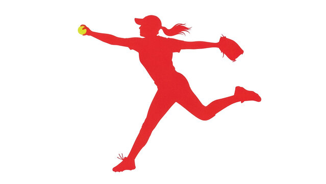 Isolated Woman Softball Pitcher in Delivery with Glove, Arm Extended with Ball in Hand