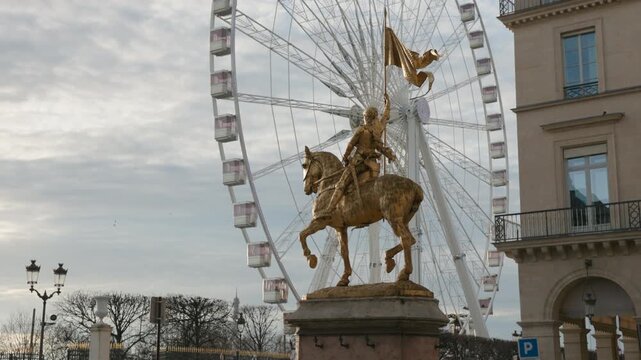 Paris France Joan of Arc Statue Seen from Low Angle on Rivoli Street