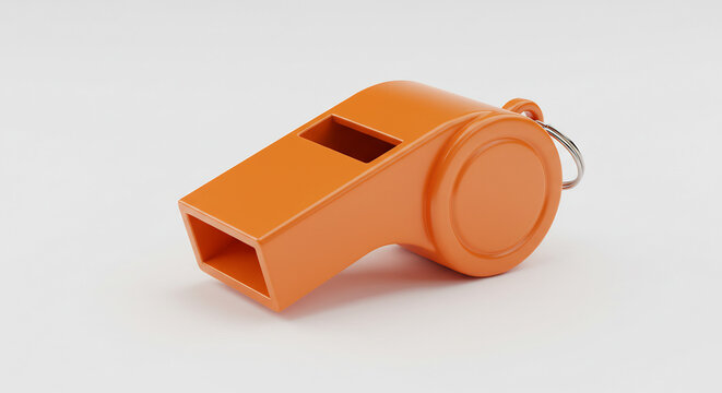 Sifflet orange vif et brillant magnifiquement �clair� sur fond blanc clair doux et uniforme. AI Generated