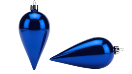 Isolated holiday blue teardrop ornaments for Christmas and New Year decorations, festive season