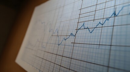 Close up of a blue line graph on a grid representing data trends and analysis