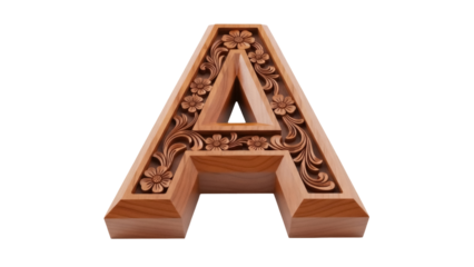 Isolated wooden alphabet A, decorative wood art, creative font letter, floral element style
