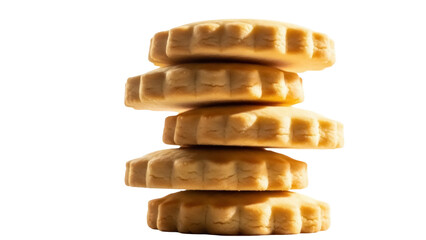 Isolated stack of five star-shaped cookies, shortbread biscuits, snacks, confectionery