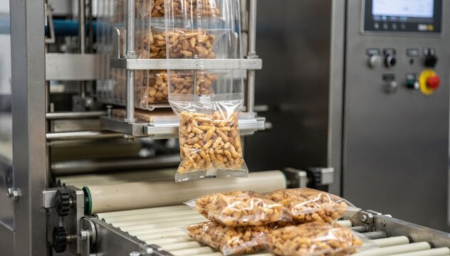 Automated vertical formfillseal system producing snack packs using vertical sealing and clear film focusing on the final sealing stage of pillowstyle pouches.