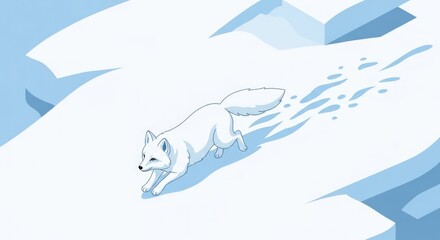 Obraz premium Arctic Fox Running on Ice Floes in a Snowy Landscape.