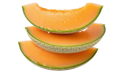 Isolated stack of cantaloupe slices ready to eat as a healthy snack at any time of the day