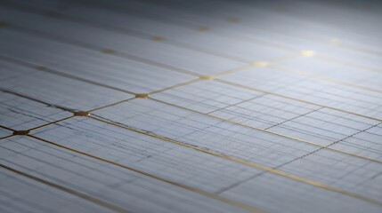 Abstract close up of a sophisticated technological grid surface with golden circuit lines and fine parallel details