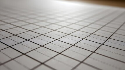 Close up perspective view of white graph paper with horizontal and dashed lines receding into soft focus