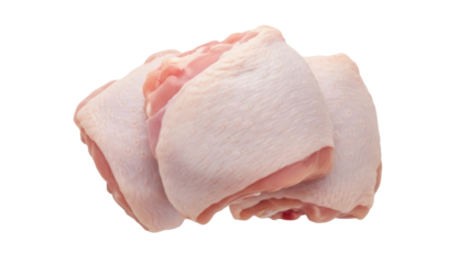 Isolated uncooked chicken thighs, fresh meat parts, poultry farming for healthy eating concept