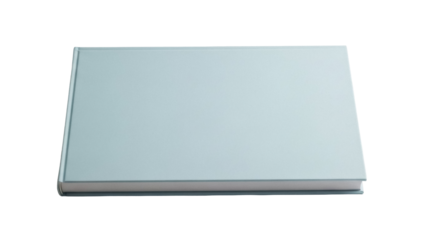 Isolated pale-blue hardcover book stands on flat surface ready for text, logo, or graphic element