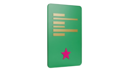 Isolated green badge with golden bars and a pink star emblem representing reward recognition