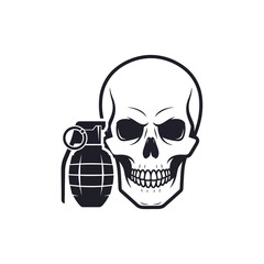 Fototapeta premium Symbolic representation of danger and mortality: Skull with grenade vector graphic