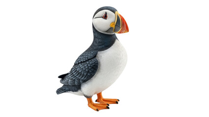 Isolated Atlantic puffin standing, a seabird species native to the North Atlantic Ocean