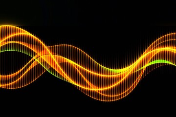 abstract flowing neon light waves background with vibrant orange glow and smooth motion lines, futuristic energetic design for technology branding, music visuals and digital art