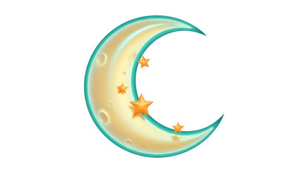 Isolated crescent moon and stars with teal edges for baby, children and nursery designs