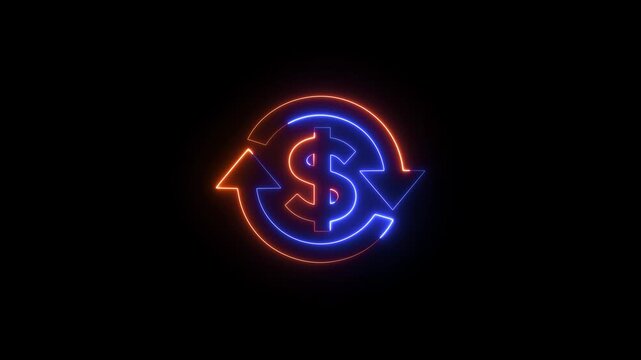 Neon Dollar with rotation arrow icon animation. Business and finance concepts icon motion. dollar symbol icon 4k video footage.