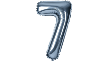 Isolated shiny balloon in the shape of the number seven for birthday party or anniversary