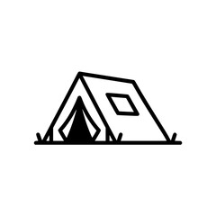Bold Minimalist Camping Tent Vector Icon. Black and White Flat Design A-Frame Shelter Silhouette for SVG Cutting Files, Outdoor Adventure Branding, Camping Logo, and Modern Wilderness Illustration
