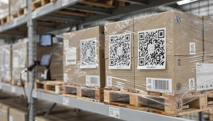 Medium shot of bulk packaging featuring QR traceability labels connecting batch data to ingredient details and safety records for efficient inventory management.