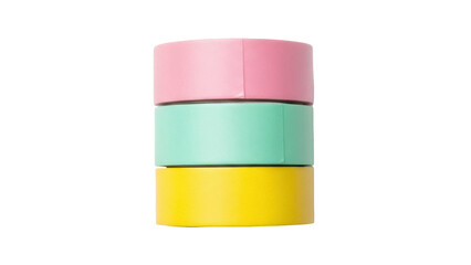 Isolated colorful adhesive tapes, stack of vibrant washi tape, stationery and craft supplies