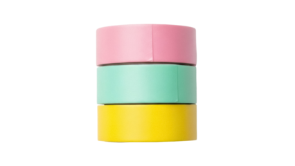 Isolated colorful adhesive tapes, stack of vibrant washi tape, stationery and craft supplies