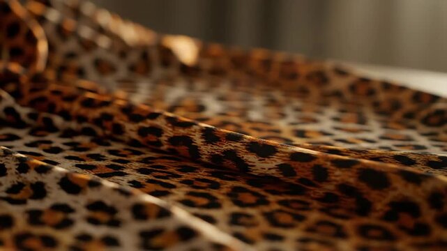 Close Up of Flowing Leopard Print Fabric Rippling and Moving with Soft Lighting