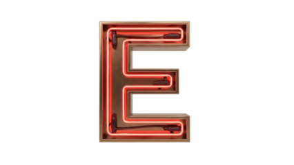 Isolated 3D letter E with glowing neon light, retro style font for sign or decoration use