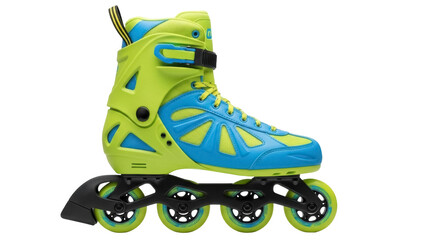 Isolated Rollerblade in blue and green is great for outdoor recreation and having fun skating