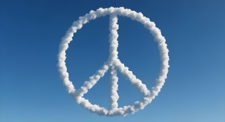 Peace symbol in blue sky made by  white clouds in air