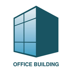 Modern office building with glass facade and dark blue exterior