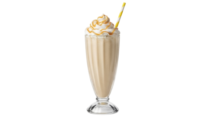 Isolated milkshake with whipped cream and caramel sauce, perfect for dessert advertising