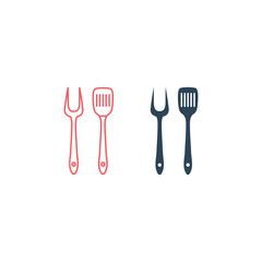 BBQ or grill tools icons set in flat design. Barbecue fork sign isolated symbol, Simple BBQ logo vector illustration.