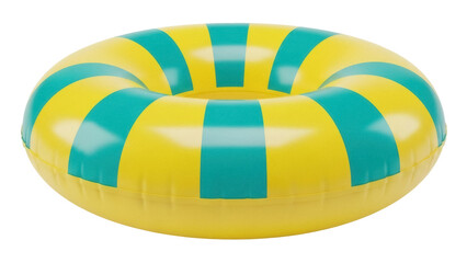 Isolated yellow and turquoise inflatable swim ring ready for a day at the swimming pool