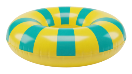Isolated yellow and turquoise inflatable swim ring ready for a day at the swimming pool