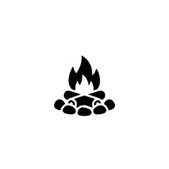 Bold Minimalist Campfire Vector Icon. Black and White Flat Design Bonfire Silhouette for SVG Cutting Files, Outdoor Adventure Branding, Camping Logo, and Modern Wilderness Fire Illustration