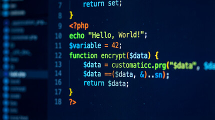 PHP Programming Code on Dark Screen with Syntax Highlighting