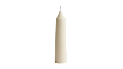 Isolated ivory-colored taper candle with unlit wick, for romantic dinners and holiday lighting
