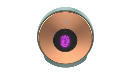 Isolated biometric authentication scanner padlock featuring a fingerprint sensor for security