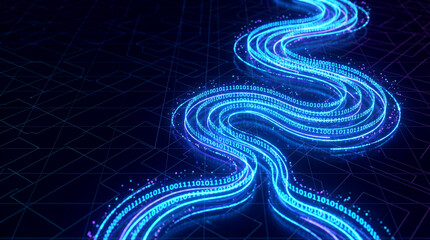 Digital Data Flow with Glowing Binary Code Stream