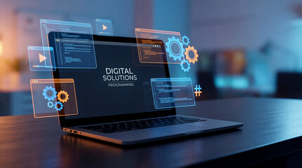 Software Development and Digital Solutions on Modern Laptop