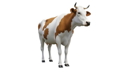 Isolated brown and white cow standing calmly in a studio for agricultural advertising material