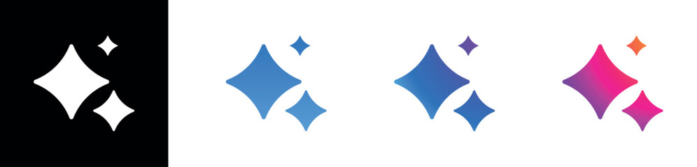 Glossy sparkle star icons vector set with transparent background in white blue purple red gradient style for UI design web decoration digital effects fantasy magic glitter symbol flat minimal graphics © ☆ simple vectors ☆