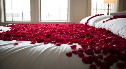 Wedding flower decoration in the room. Bed of roses, 3D rendering.