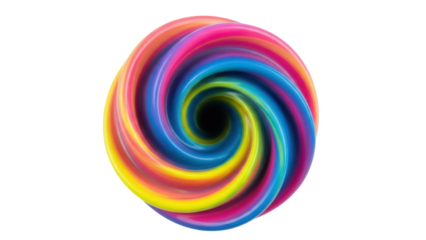 Isolated iridescent twisting helix, vibrant rainbow color swirling, flowing spiral shape