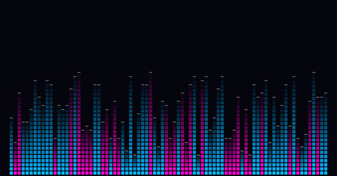 Cool Blue and Pink Music Equalizer Background with Glowing Neon Sound Bars