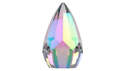 Isolated translucent iridescent teardrop crystal, colorful faceted gem, jewelry making craft supply