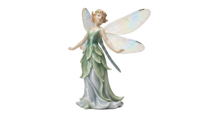 Isolated fairy porcelain figurine in green leafy dress with wings, decorative item, gift © Agata