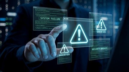 Digital Security Breach and System Failure Alerts on Futuristic Interface