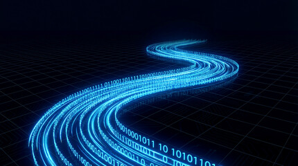 Abstract Digital Data Flow with Glowing Blue Binary Code